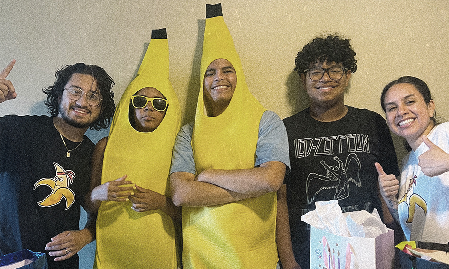 Jesse with kids dressed in banana costume